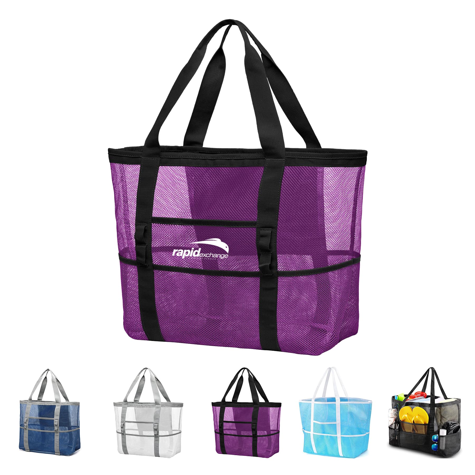 Large Capacity Mesh Beach Bag with 9 Pockets