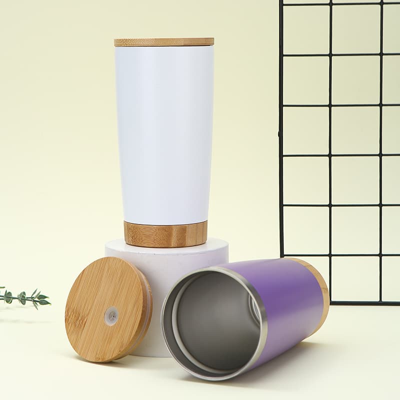20 Oz Double Wall Thermal Cup With Bamboo Wooden Lid Base thumbnail 10