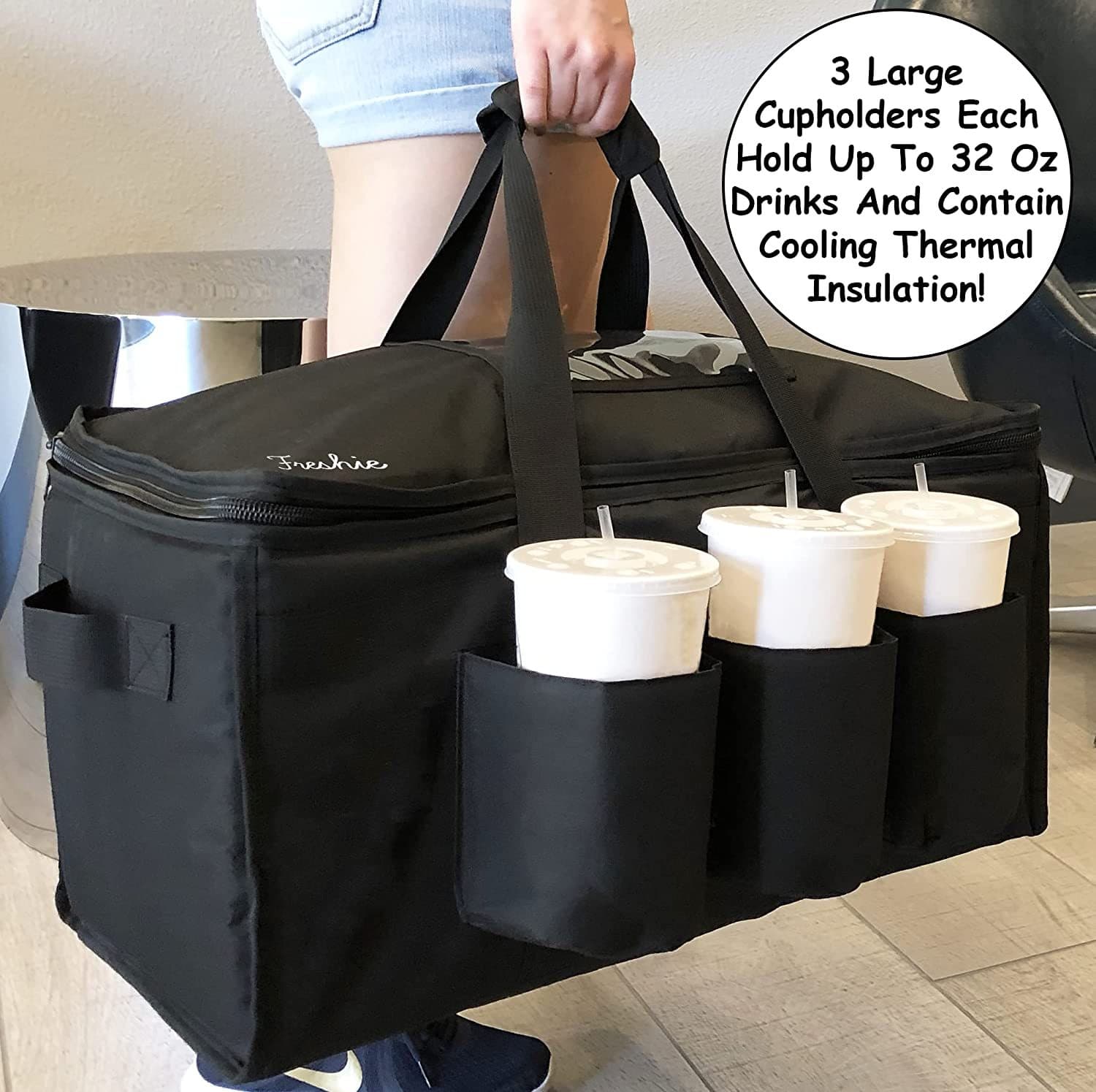 Insulated Food Delivery Bag With Cup Holders