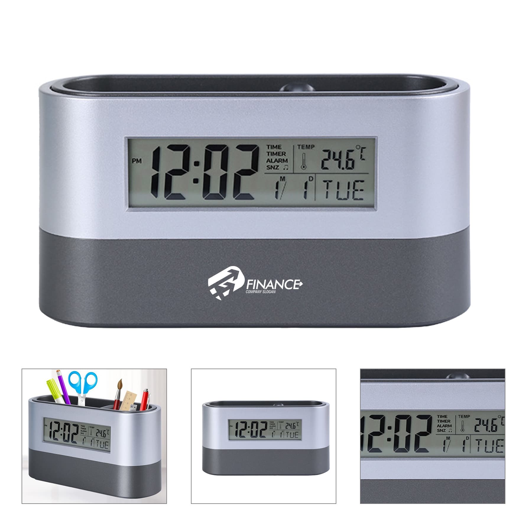 Multifunctional Pen Holder With Alarm Clock And Calendar