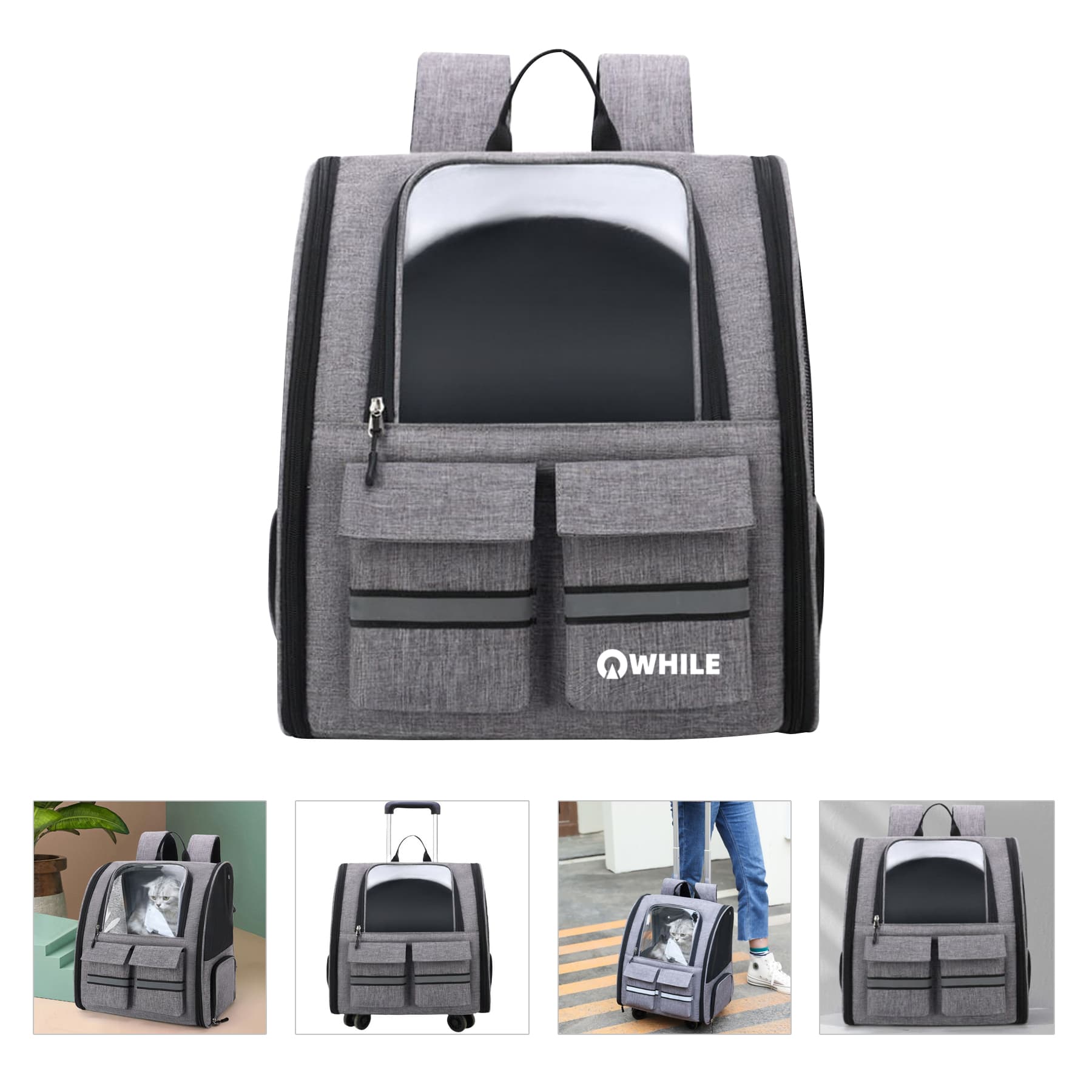 Oxford Pet Backpack Carrying Cart with Casters