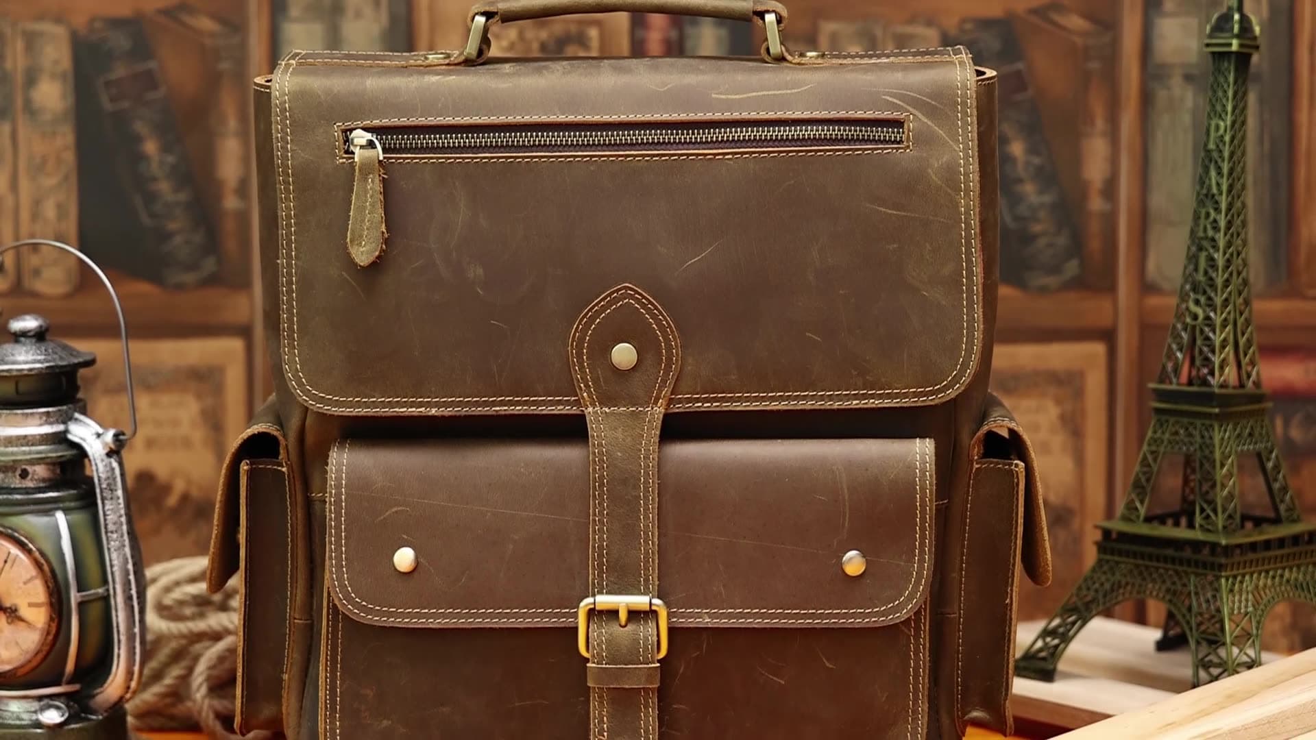 Genuine Leather Laptop Backpack Vintage Travel Office Bag thumbnail 2