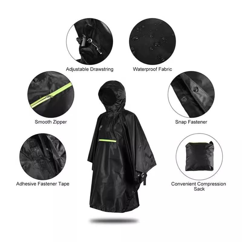 Waterproof Rain Poncho Lightweight Reusable Hiking Hooded thumbnail 3
