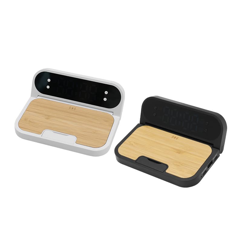 Bamboo 2-in-1 Wireless Charging Pad with Digital Clock