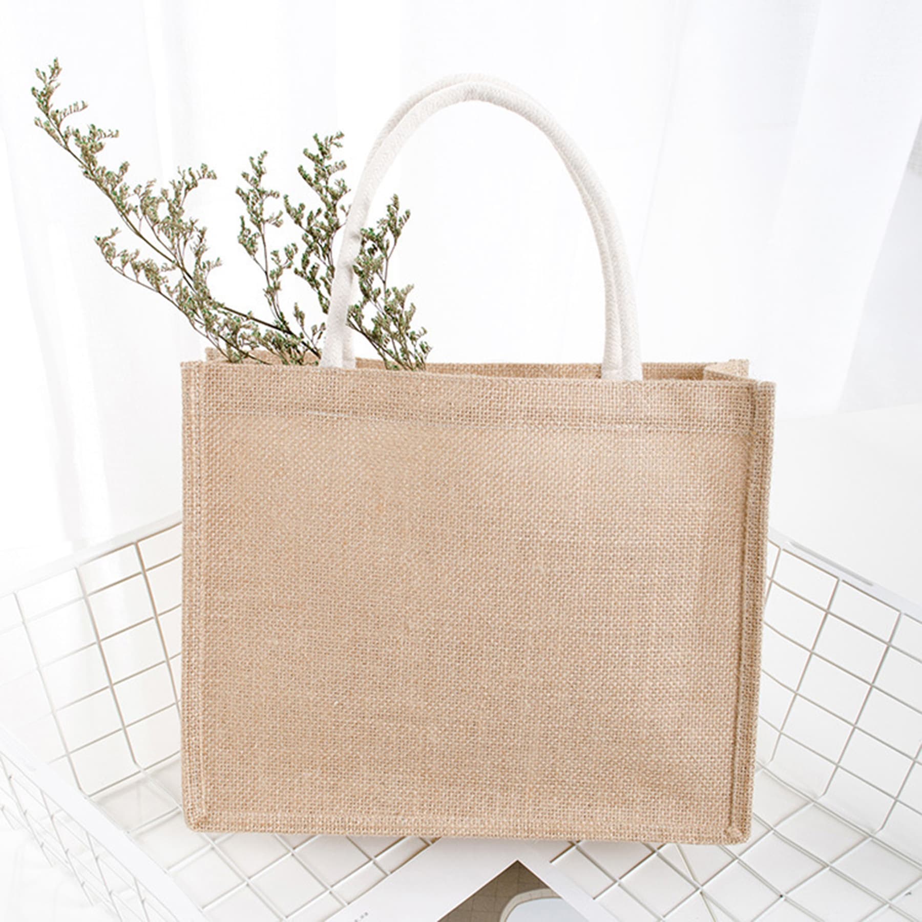 Jute Burlap Tote Bag with Handles thumbnail 4