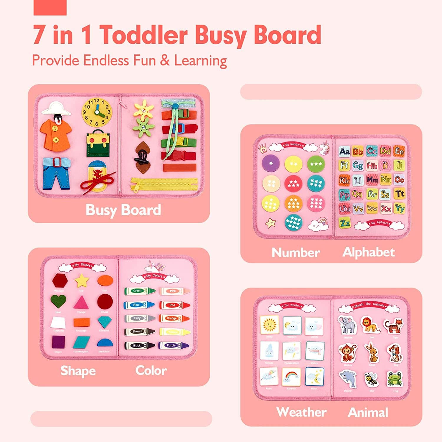 Busy Board - 7 in 1 Toddler Learning Activities Toys thumbnail 5