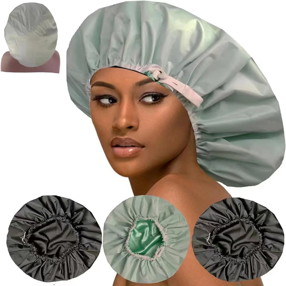 Reusable double layer waterproof shower cap thumbnail 2