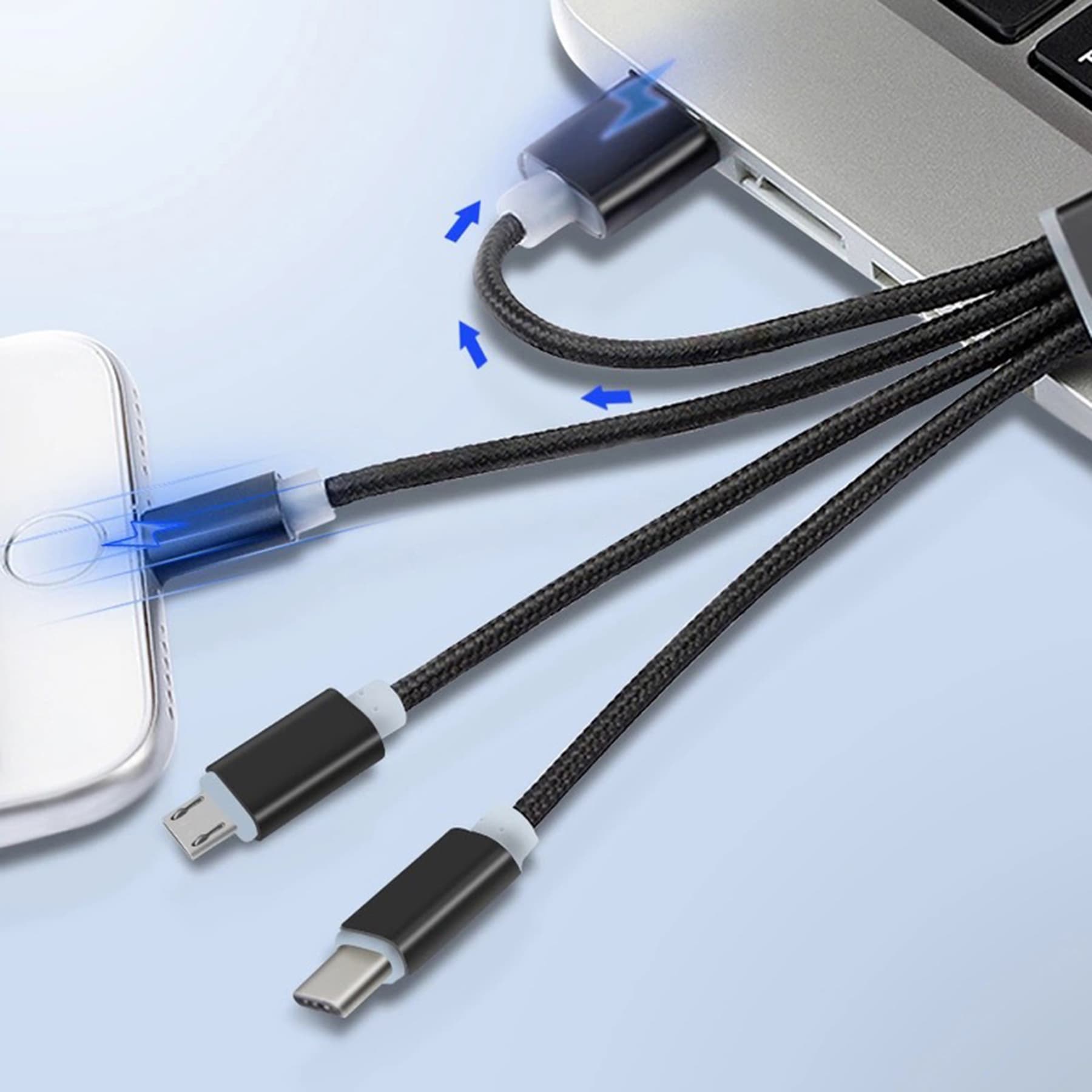 Multi phone charger cord 3-in-1 charging cable W/ ring