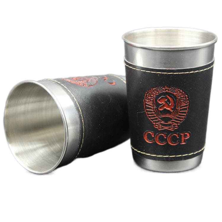 5.7oz Portable Stainless Steel Cups Set With Leather Cover thumbnail 6