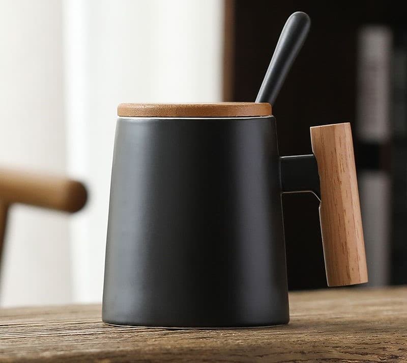 14 oz Ceramic Mug Cup With Wooden Handle thumbnail 4