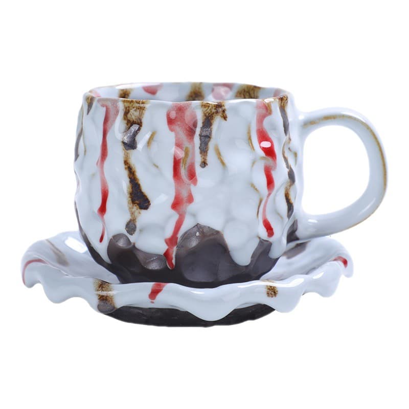 Hammered Pattern Coffee Cup and Saucer Set & Retro Mug thumbnail 3