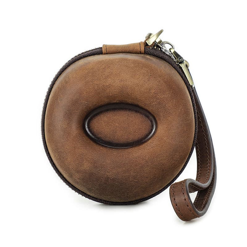 Genuine Leather Round portable watch storage bag thumbnail 2