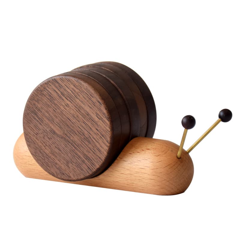 Snail shaped wooden coasters set for drinks thumbnail 3