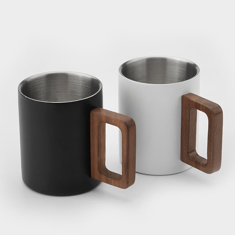 Double Wall Stainless Steel Mug With Walnut Wooden Handle thumbnail 9