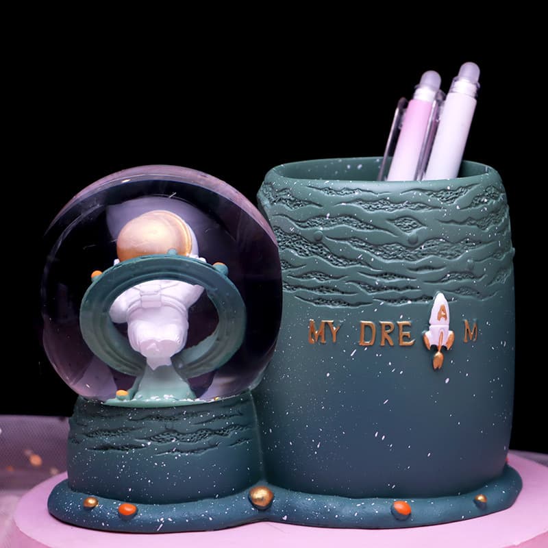 Cartoon Sparkling Snow Crystal Ball Pen Holder