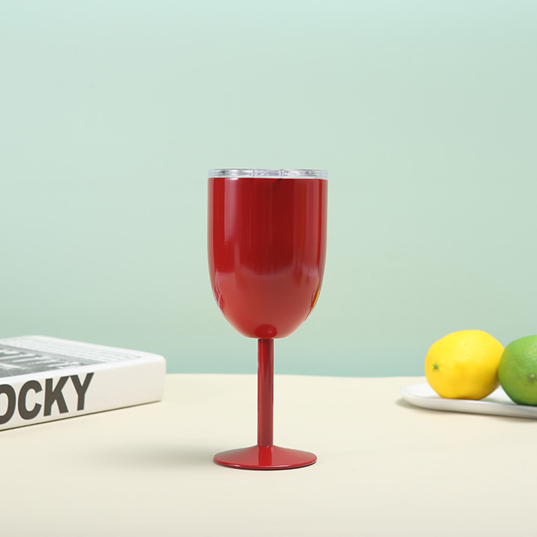 10Oz Stainless Steel Wine Goblet With Lid thumbnail 4