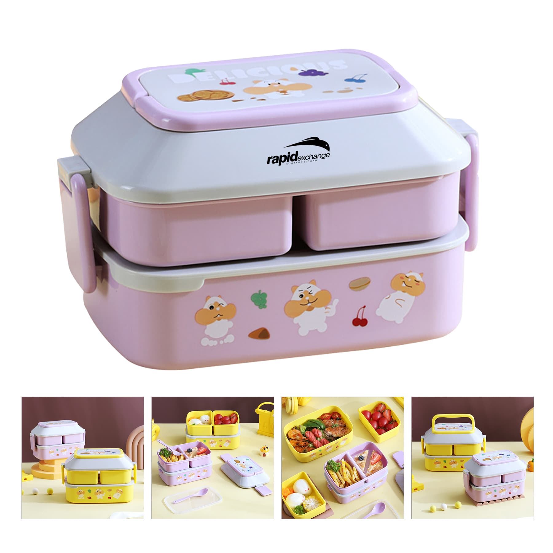 3 Compartment Stackable Bento Box With Handle Leak-Proof