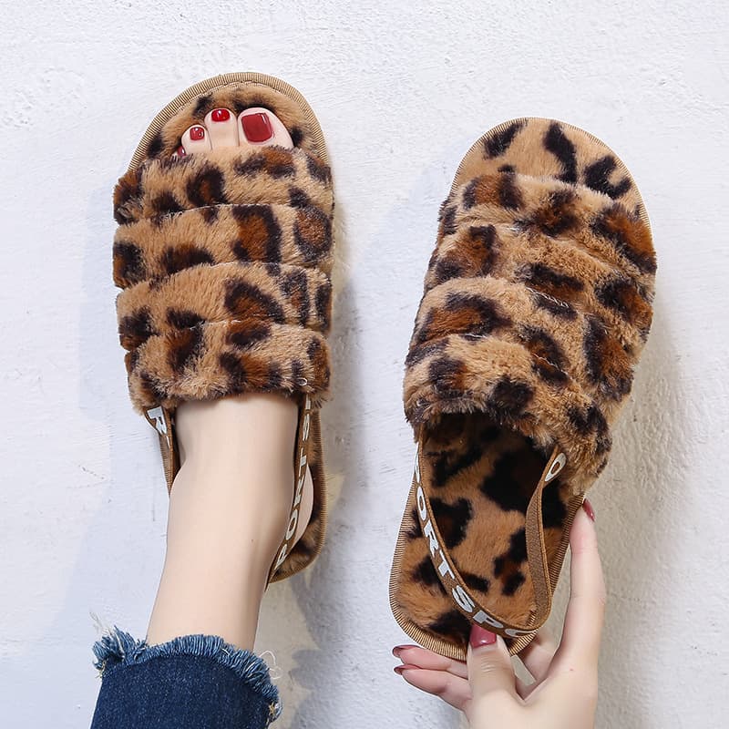 House Slippers Faux Rabbit Fur Open Toe Shoes thumbnail 3