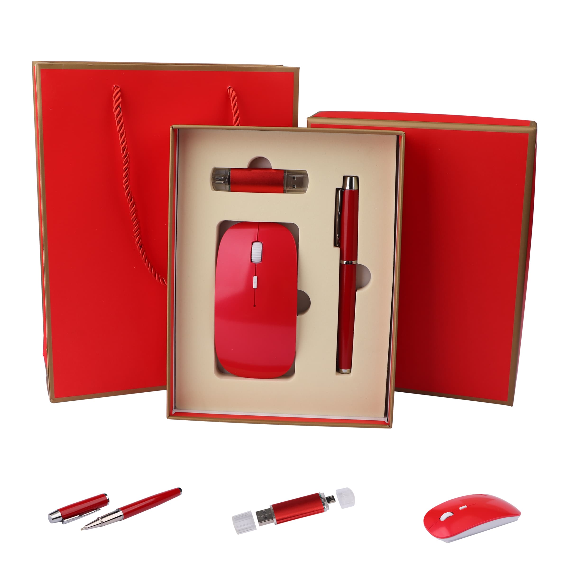 3 in 1 Business Gift Set W/ Wireless Mouse, Pen&Usb Drive