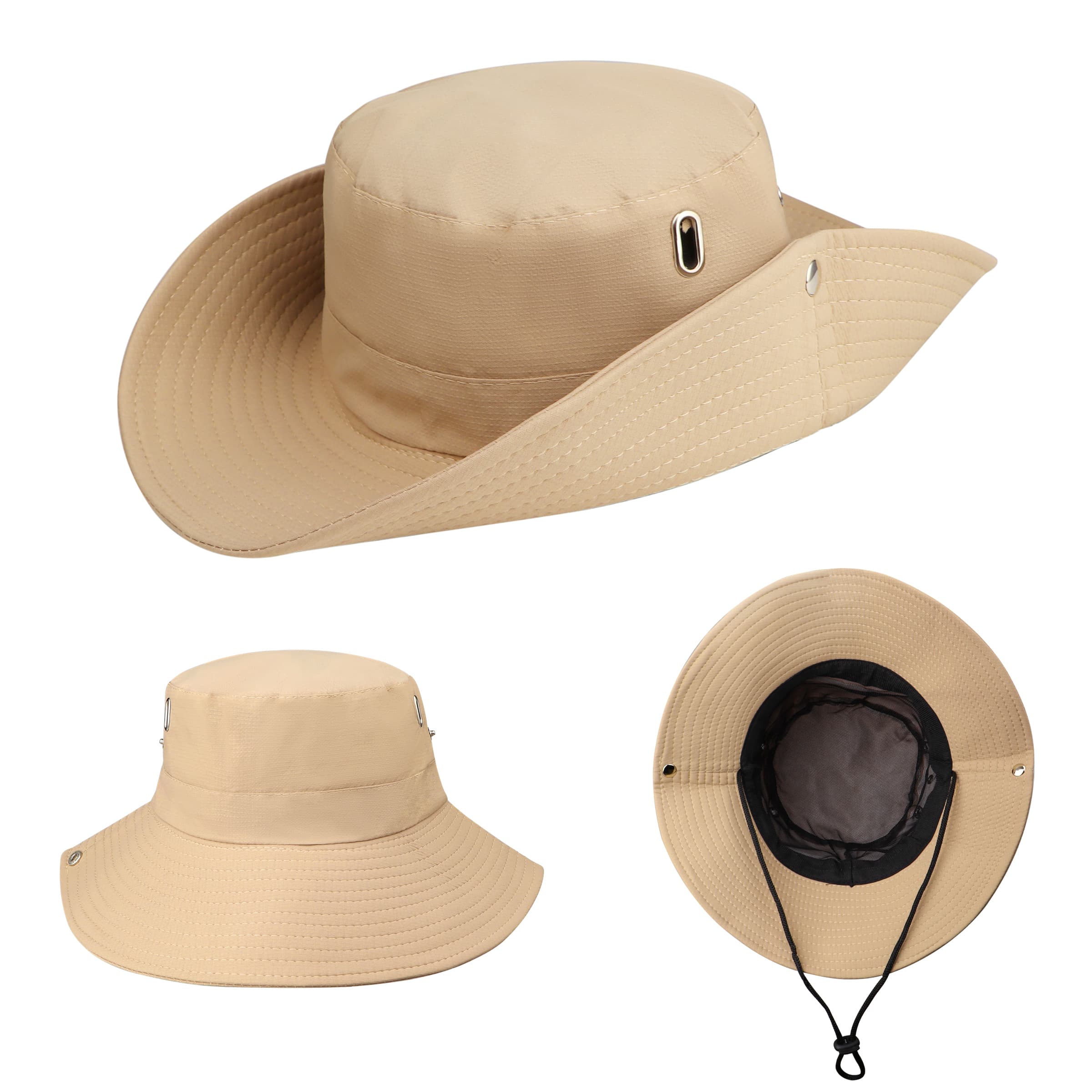 Polyester Cowboy Hat Wide Brim Sun Bucket Hat W/ Chin Strap thumbnail 3