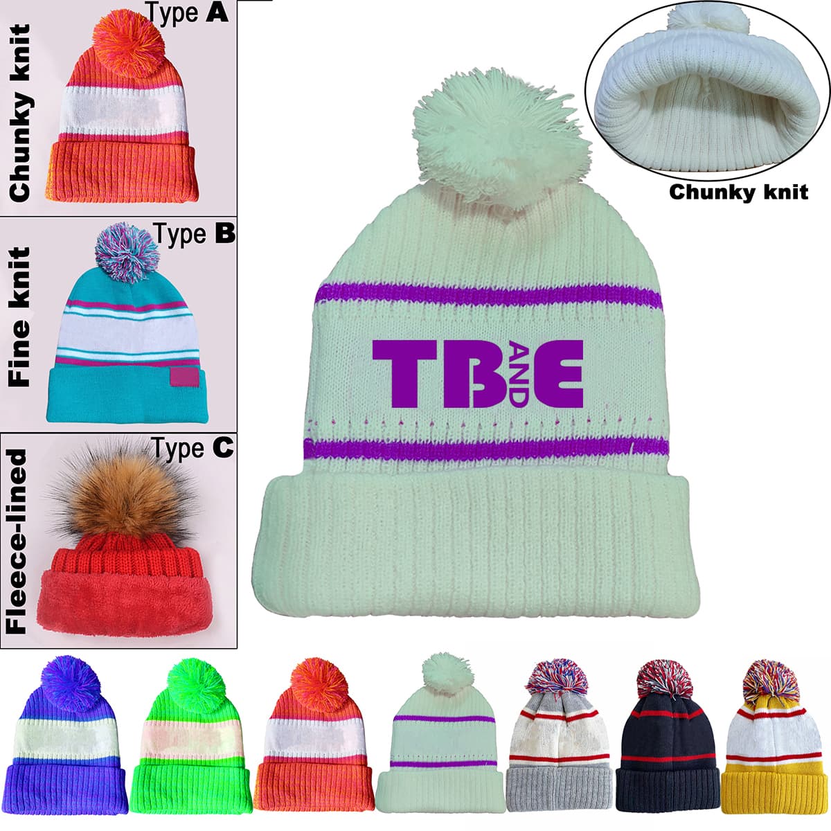 Thick Winter Knitting Beanie Hat With Faux Fur Pom