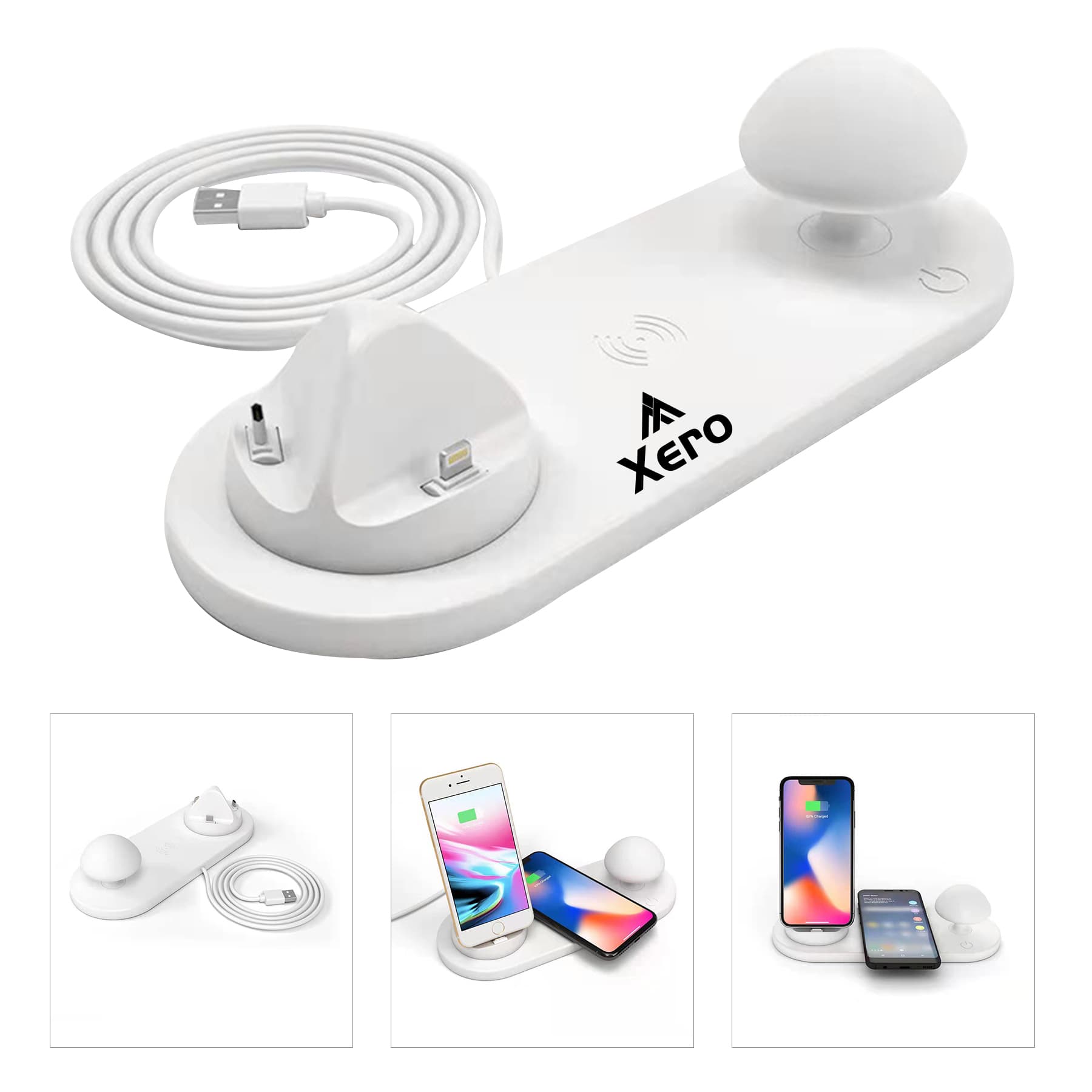 3 in 1 Wireless Fast Charger with Mini Mushroom Lamp