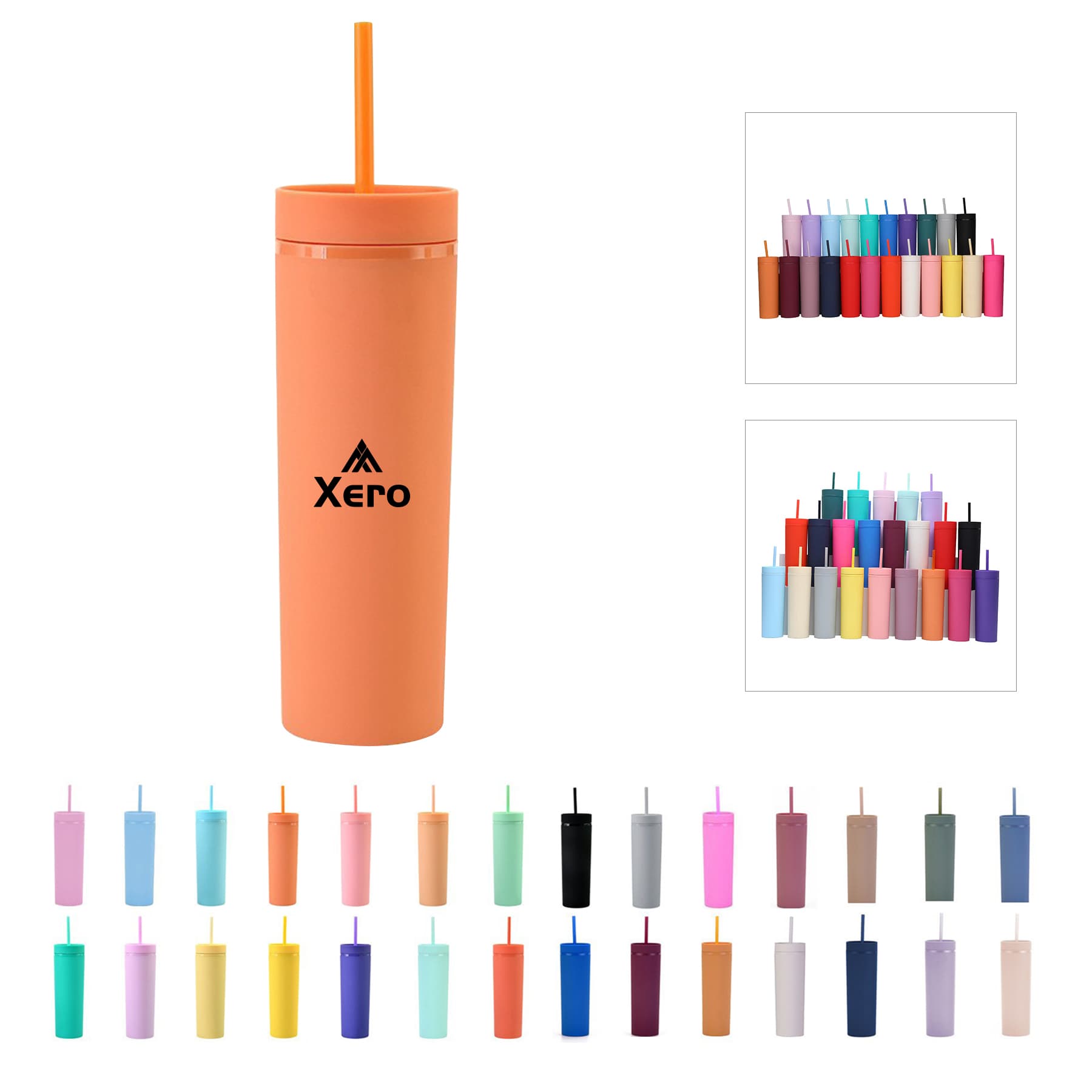 16 Oz Skinny Double Wall Plastic Straight Straw Cup