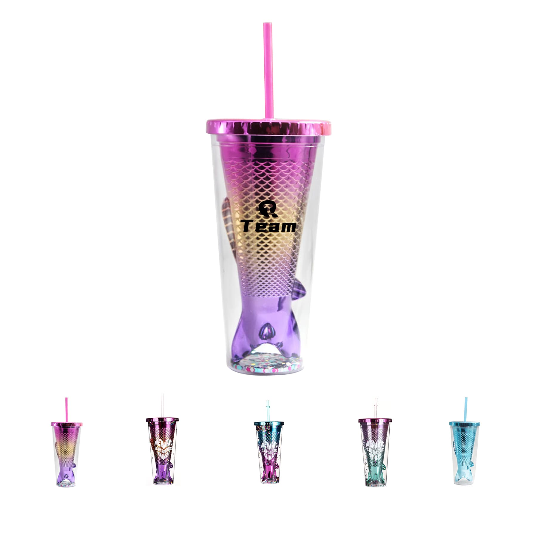 12Oz Bpafree Mermaid Shape Drinking Kid Tumbler With Straw