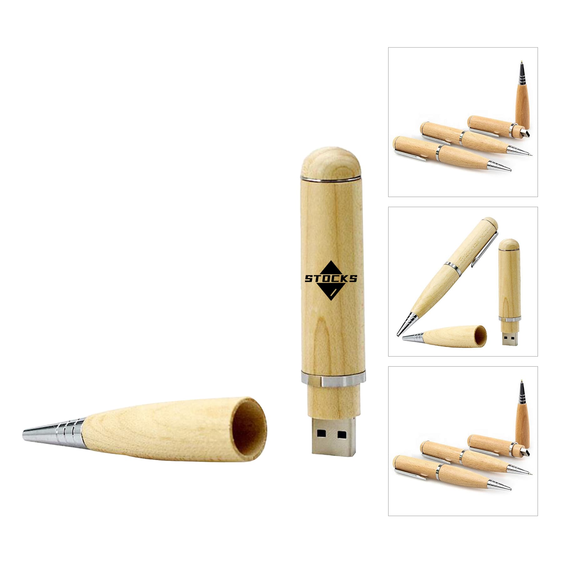 Wooden Pen With 4 Gb Usb Flash Drives
