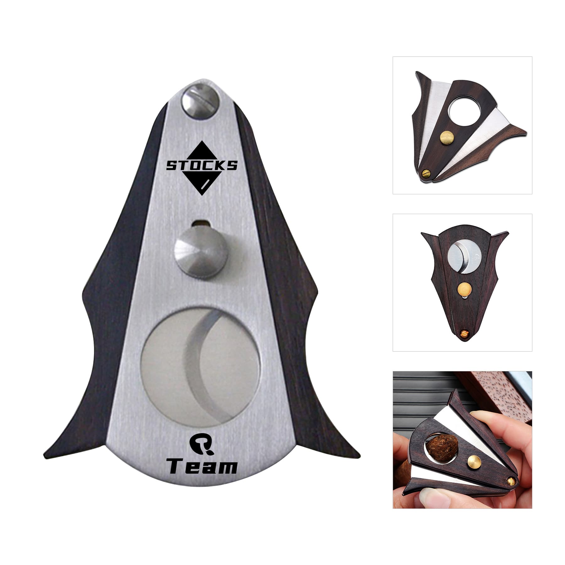 Wood Double Cut Blade Cigar Clipper