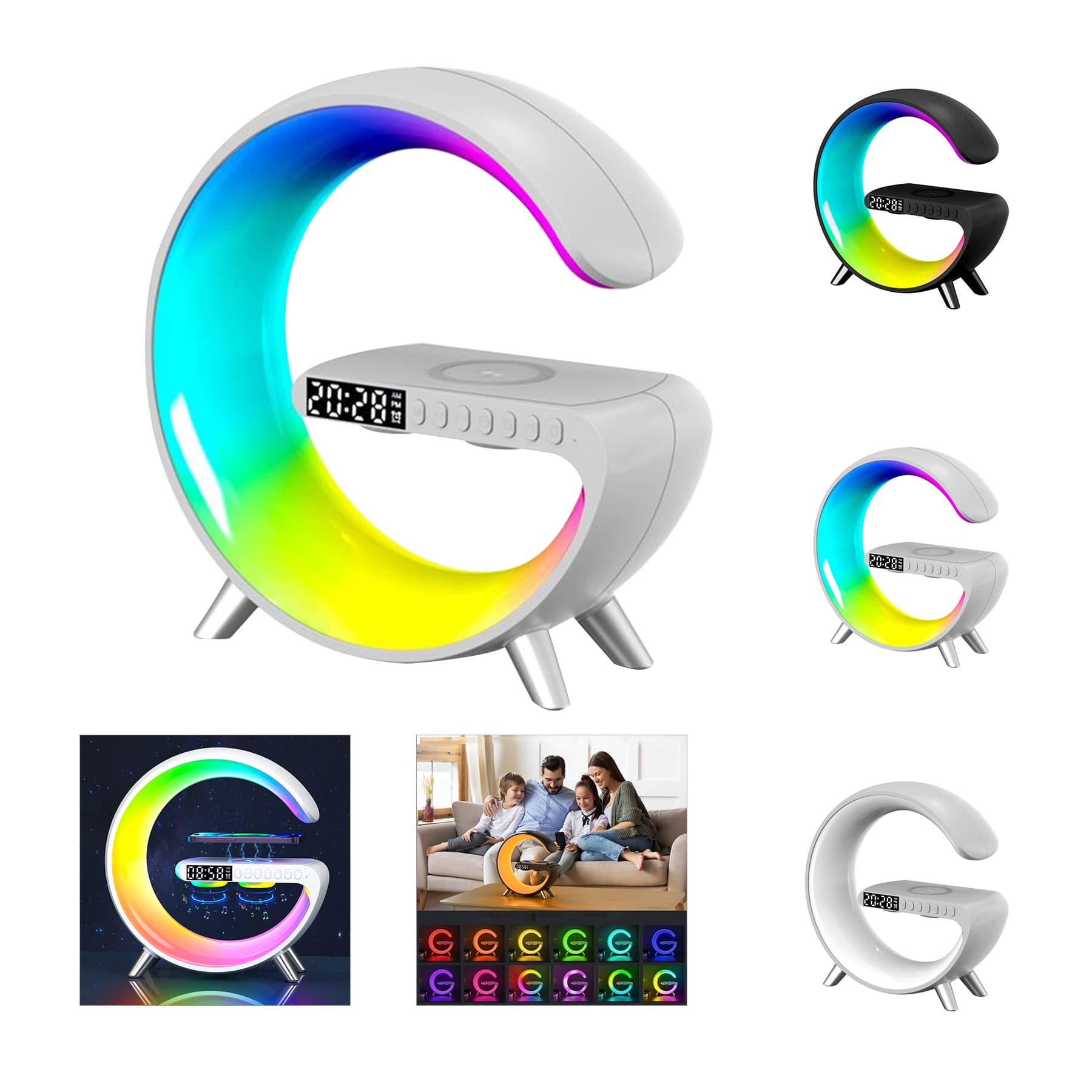 Bedside LED Lamp Wireless Charger With Bluetooth Speaker