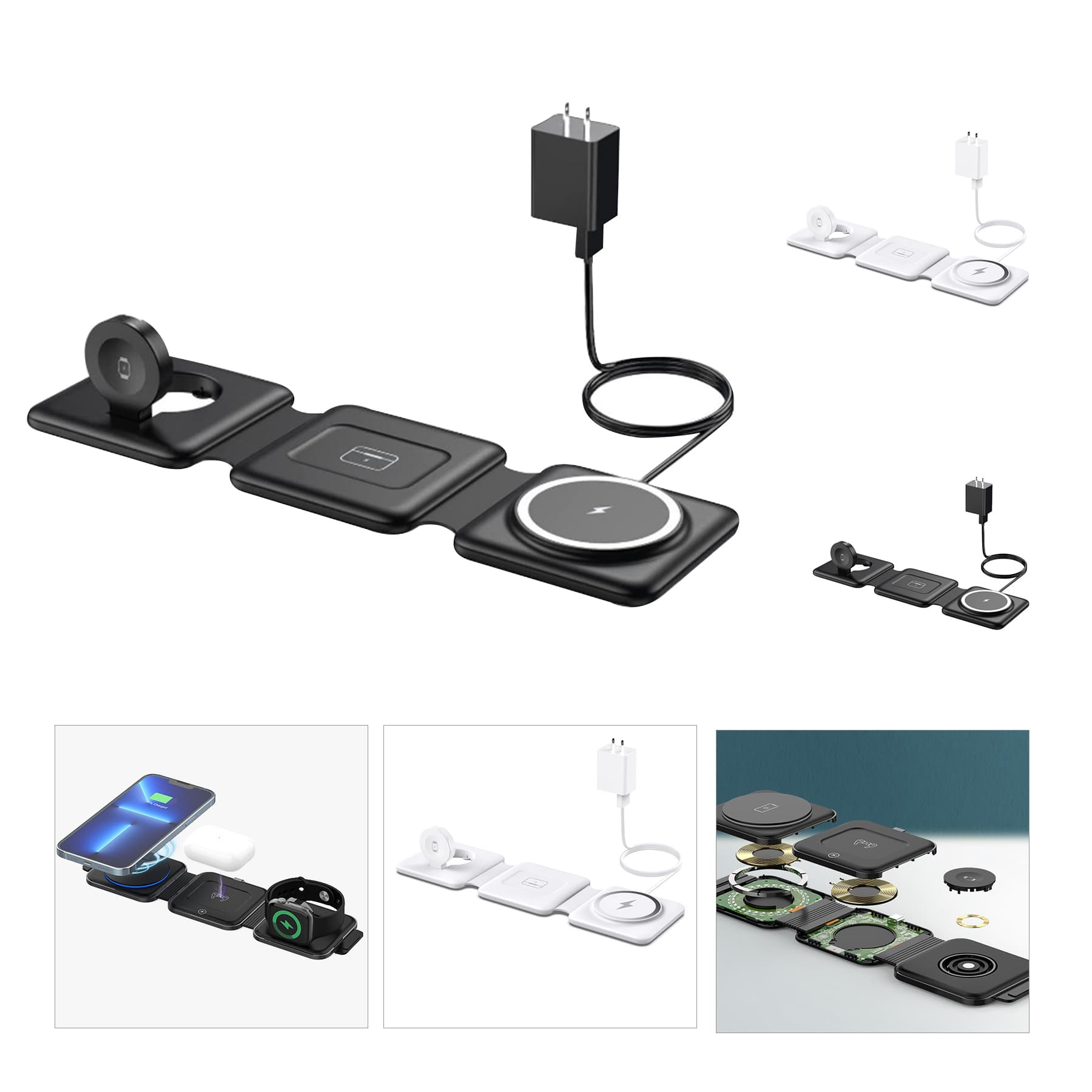 3 in 1 Custom Logo Travel Fodable Magnetic Wireless Charger
