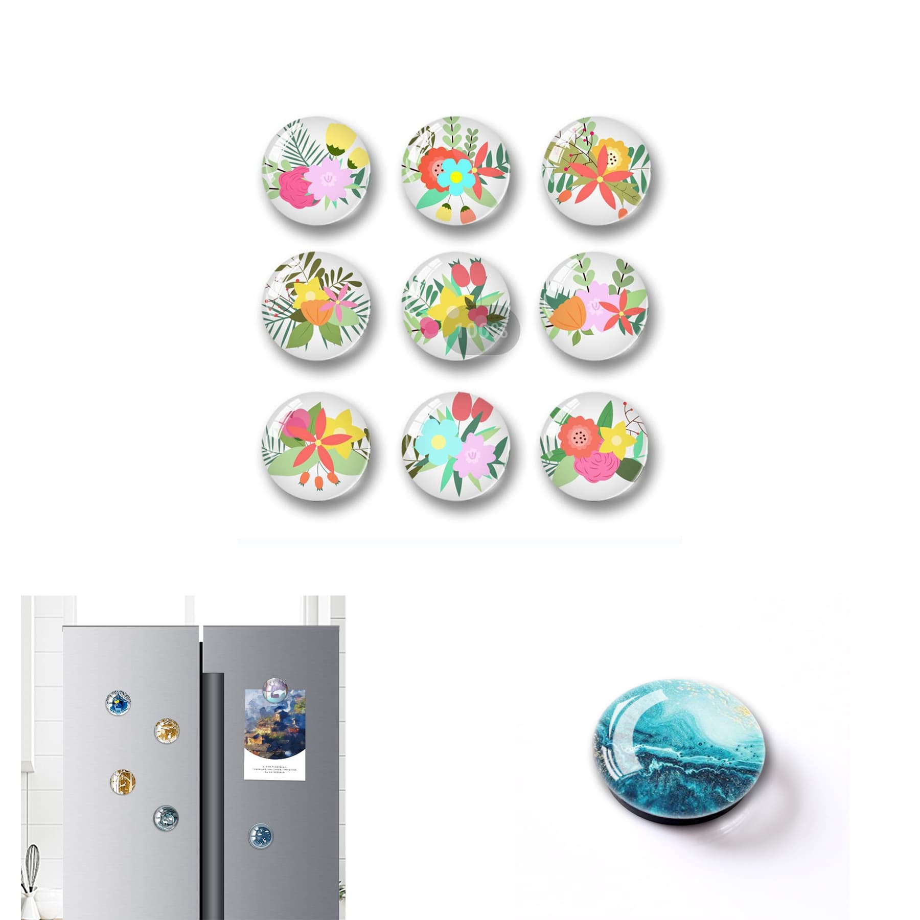 Crystal glass magnetic refrigerator sticker