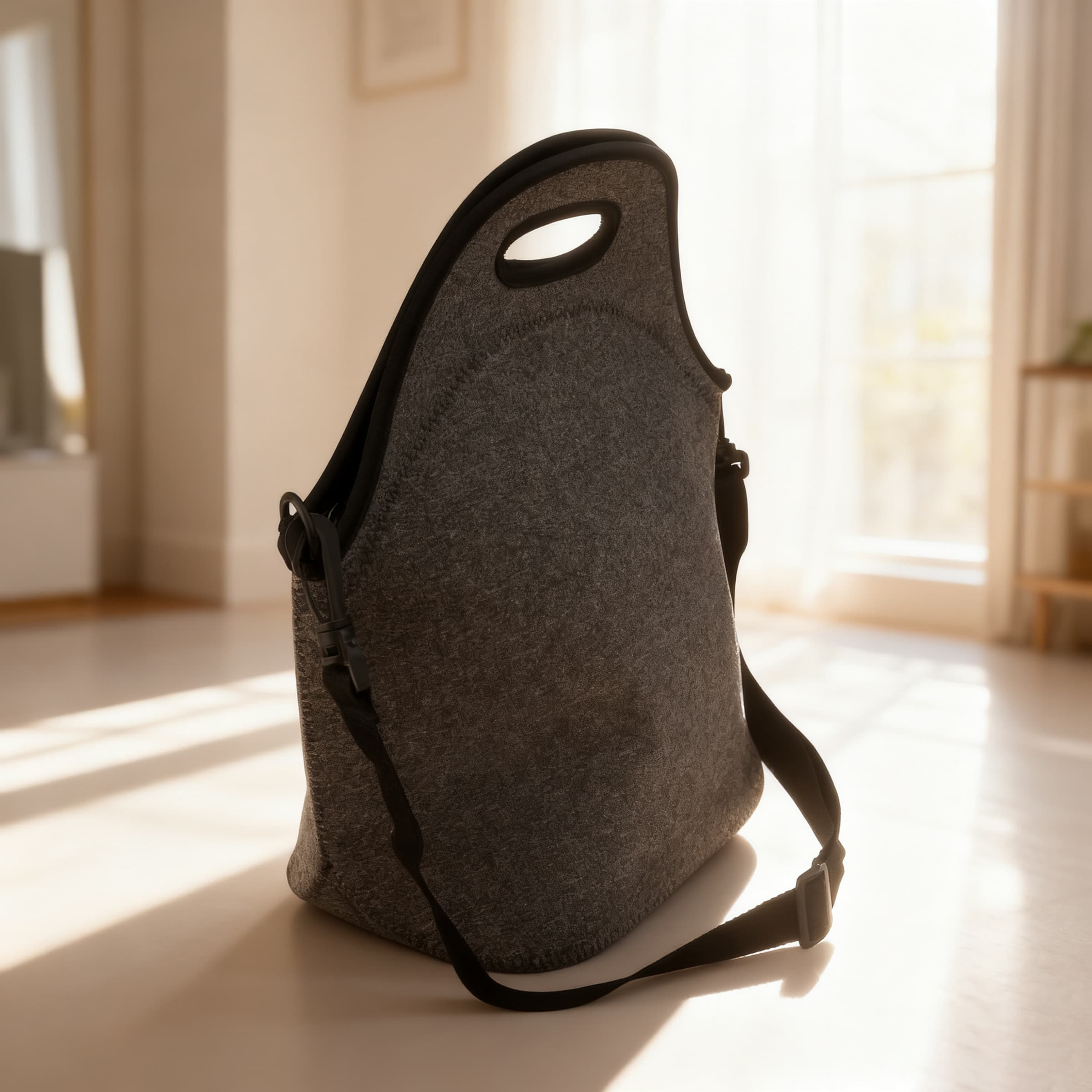 Soft Neoprene Insulated Lunch Bag W/ Shoulder Strap & Zipper