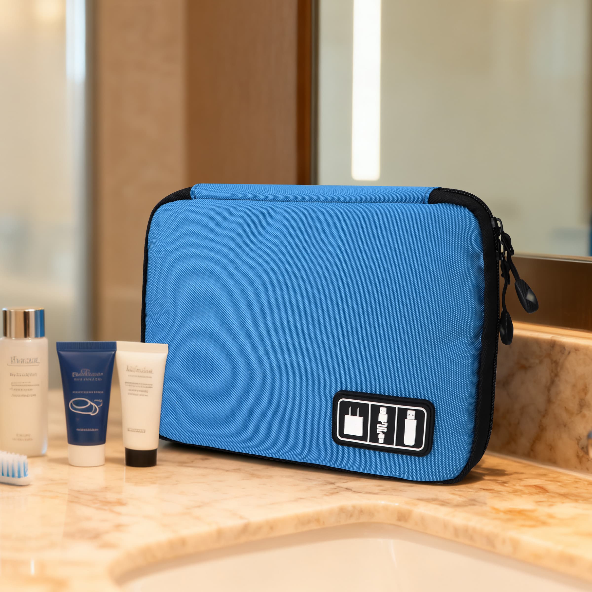 Portable Nylon Travel Cable Organizer Bag W/ Double Zipper