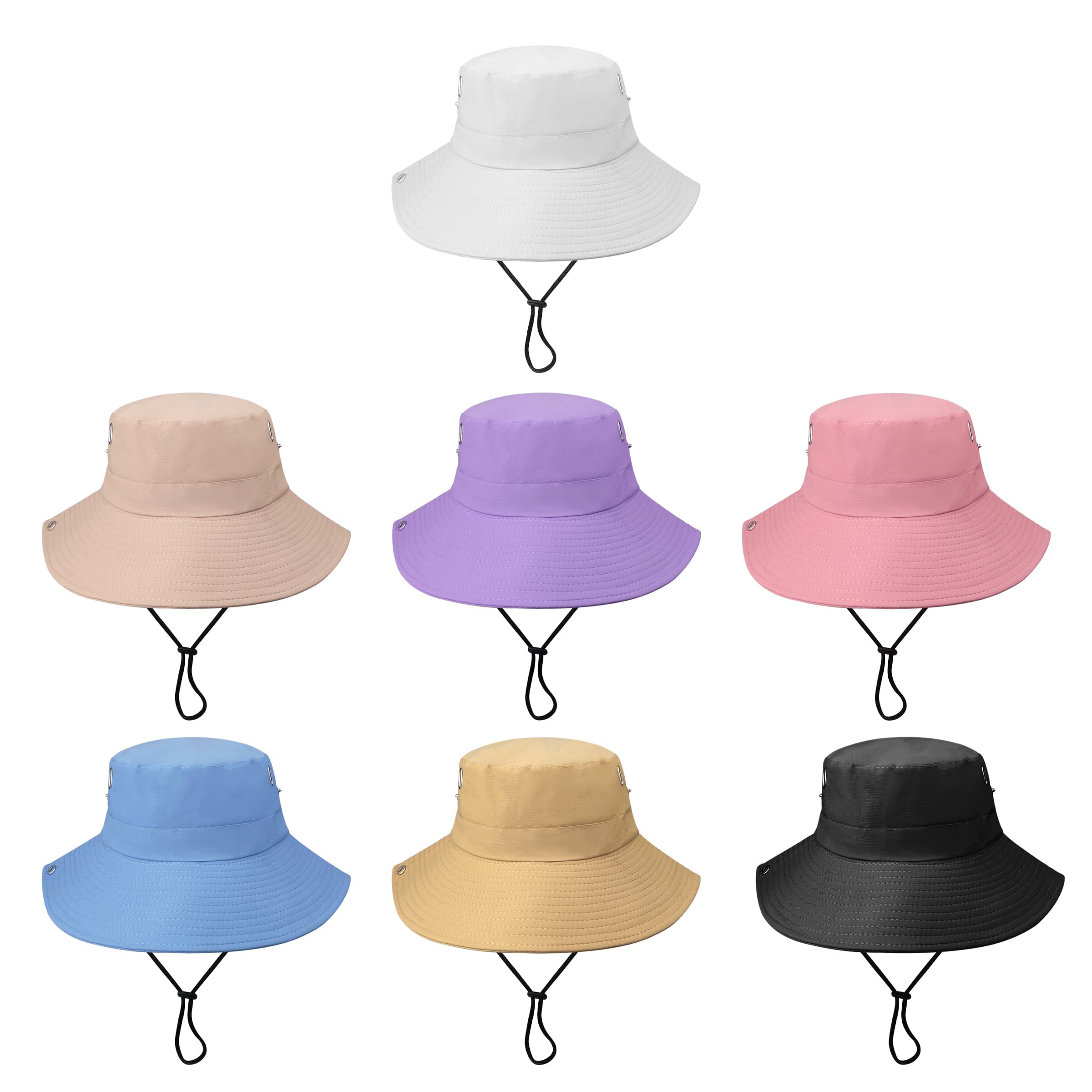 Polyester Cowboy Hat Wide Brim Sun Bucket Hat W/ Chin Strap
