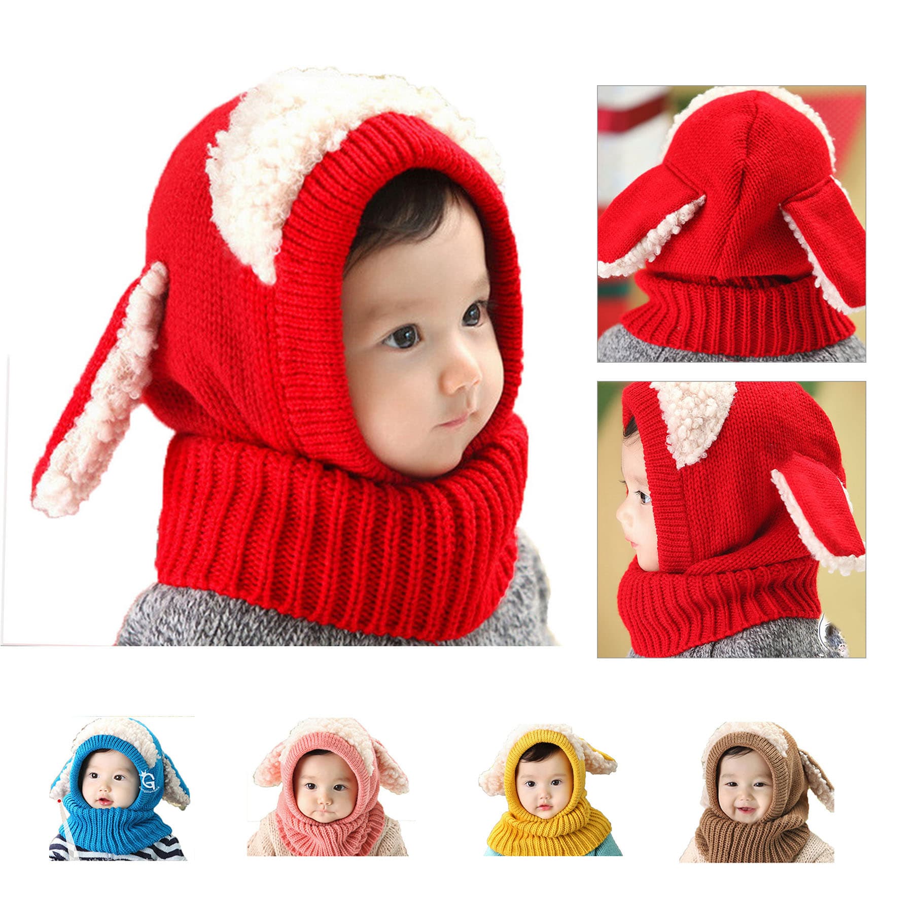 Winter Beanie Warm Hat Scarf Earflap Knitted For Kids