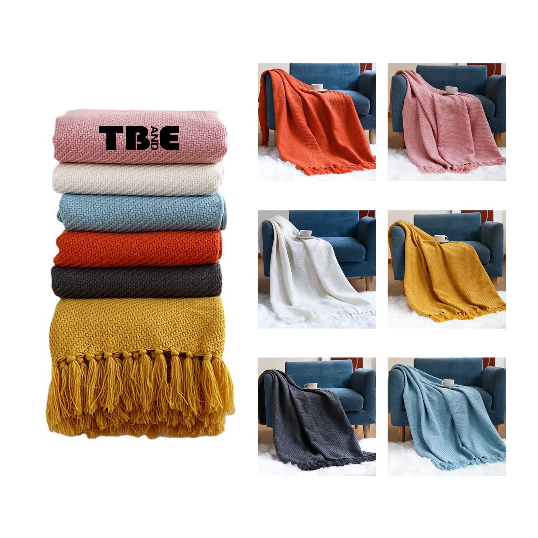 Knitted Tassel Blankets for Office/Home Sofa Comfort