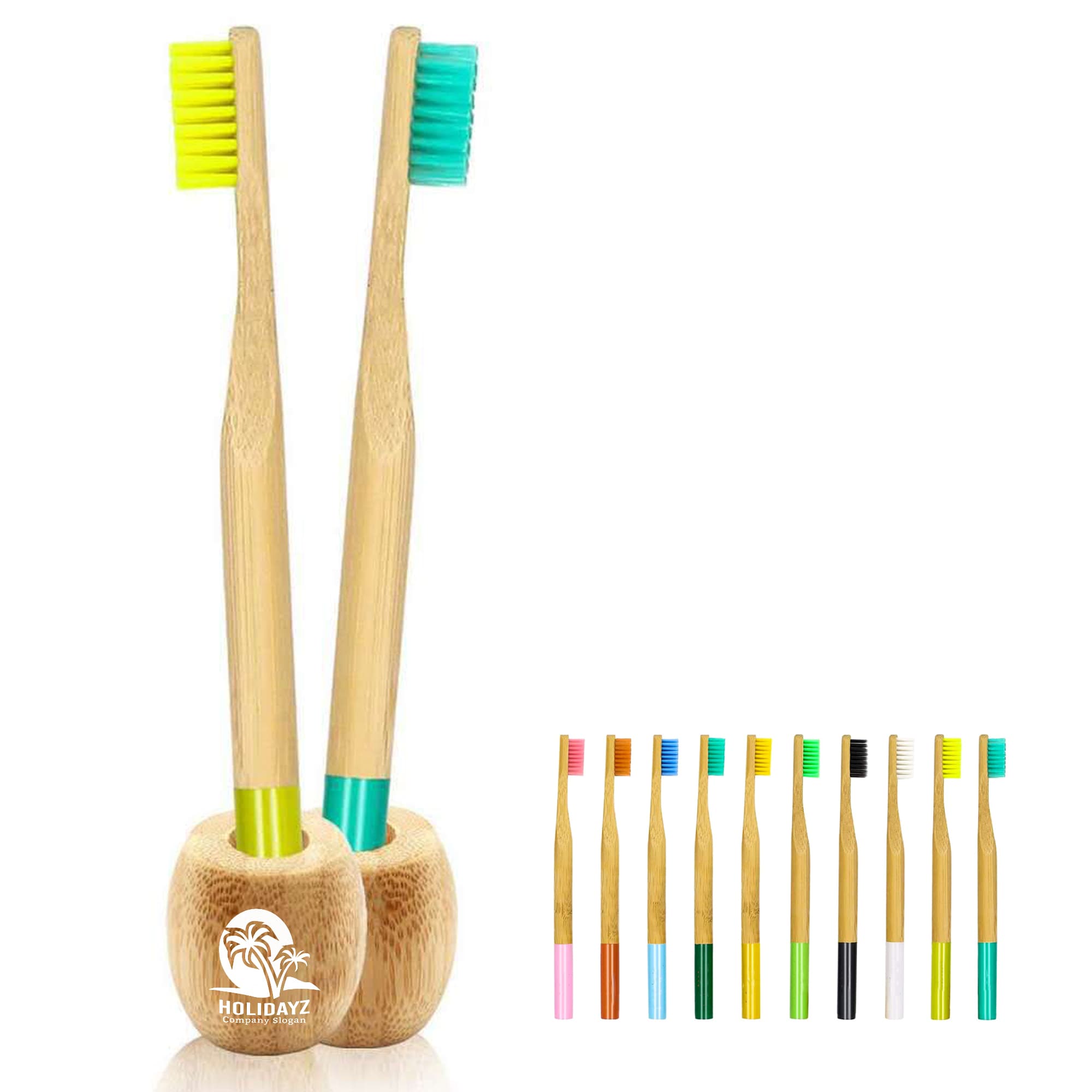Bamboo Handle Colorful Toothbrush with Base