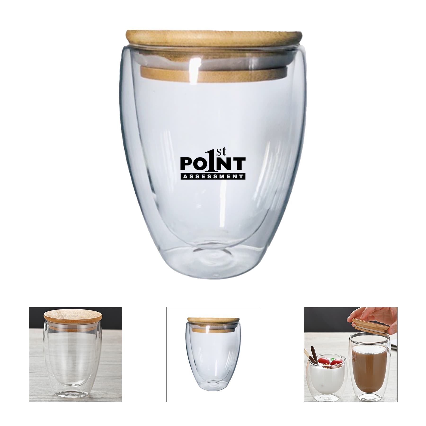 12 oz Double Wall Heat Resistant Glass w/ Bamboo Lid