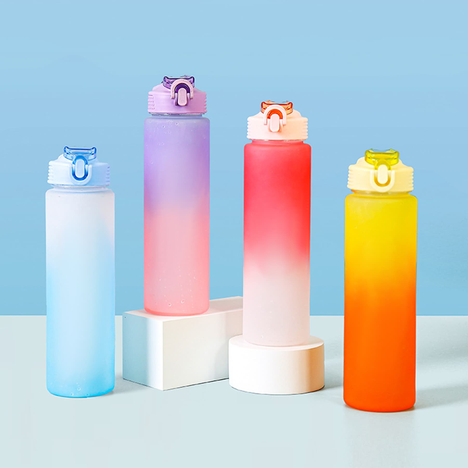 1L gradient frosted plastic sports water bottle