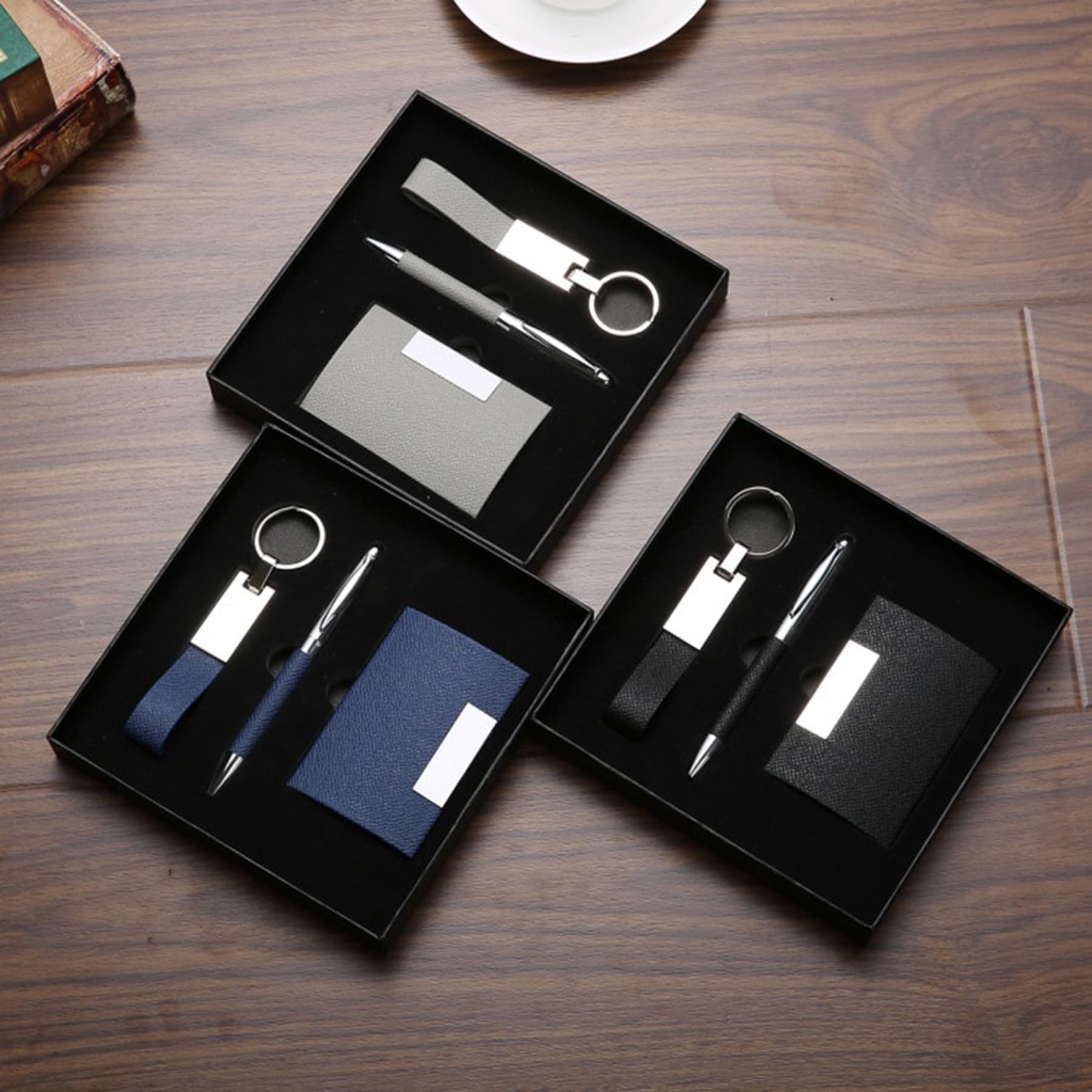 Business card holder and keychain gift set
