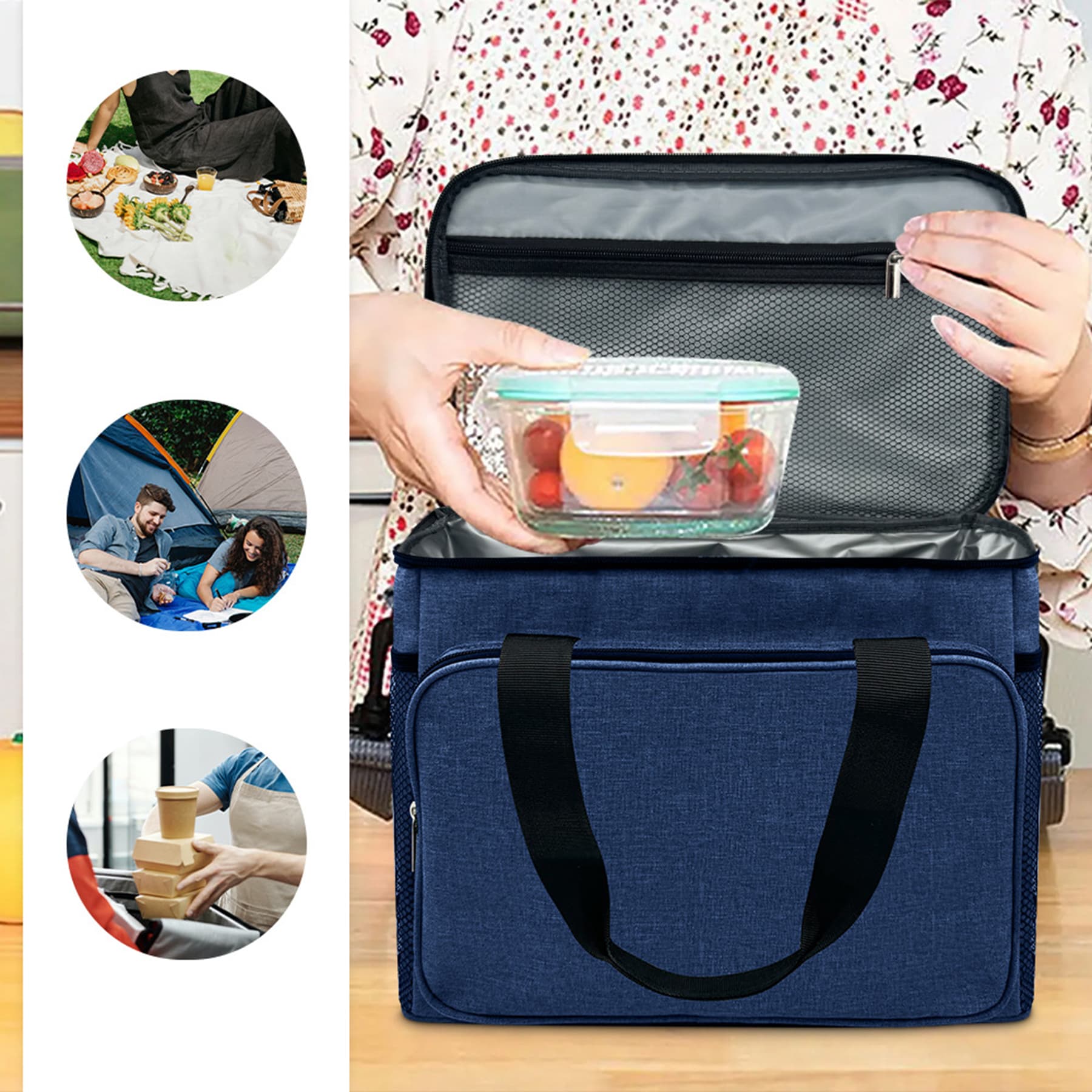 Outdoor insulated portable thickened lunch cooler bag