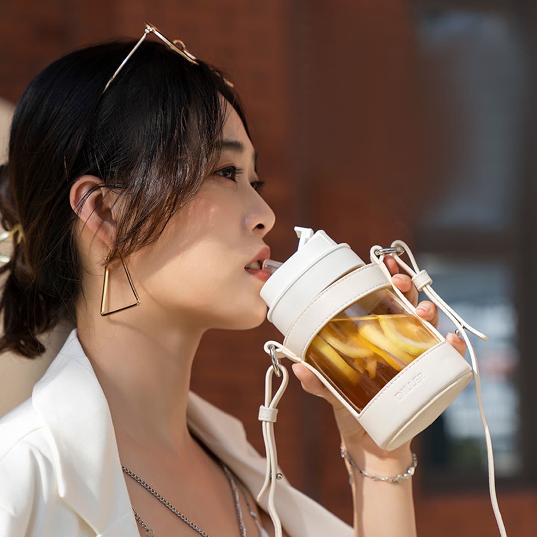 Large Capacity Glass Water Bottle with Strap