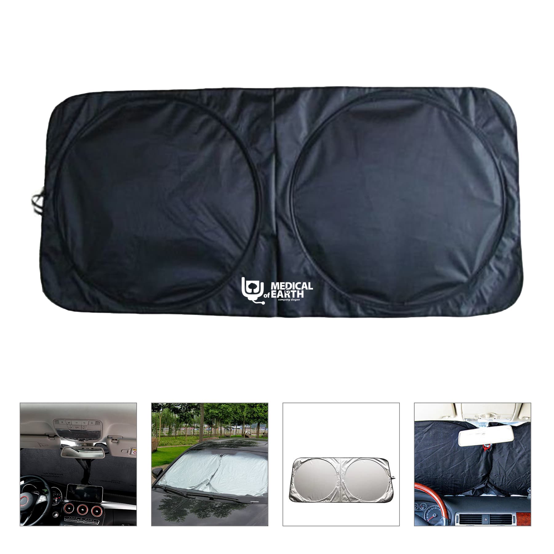 Car Windshield Sun Shade With Storage Pouch