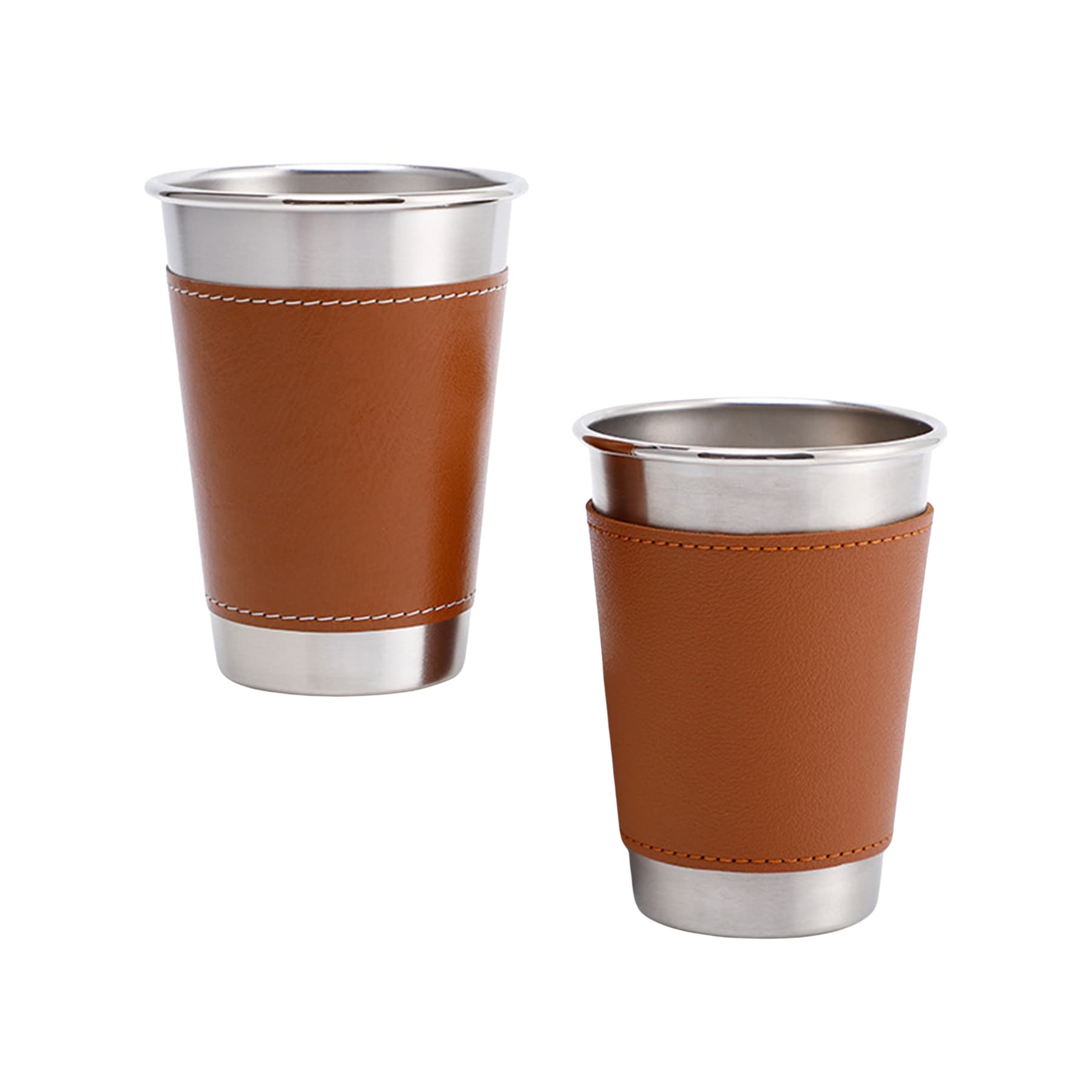 Stainless Steel Pint Cup with Leather Sleeve