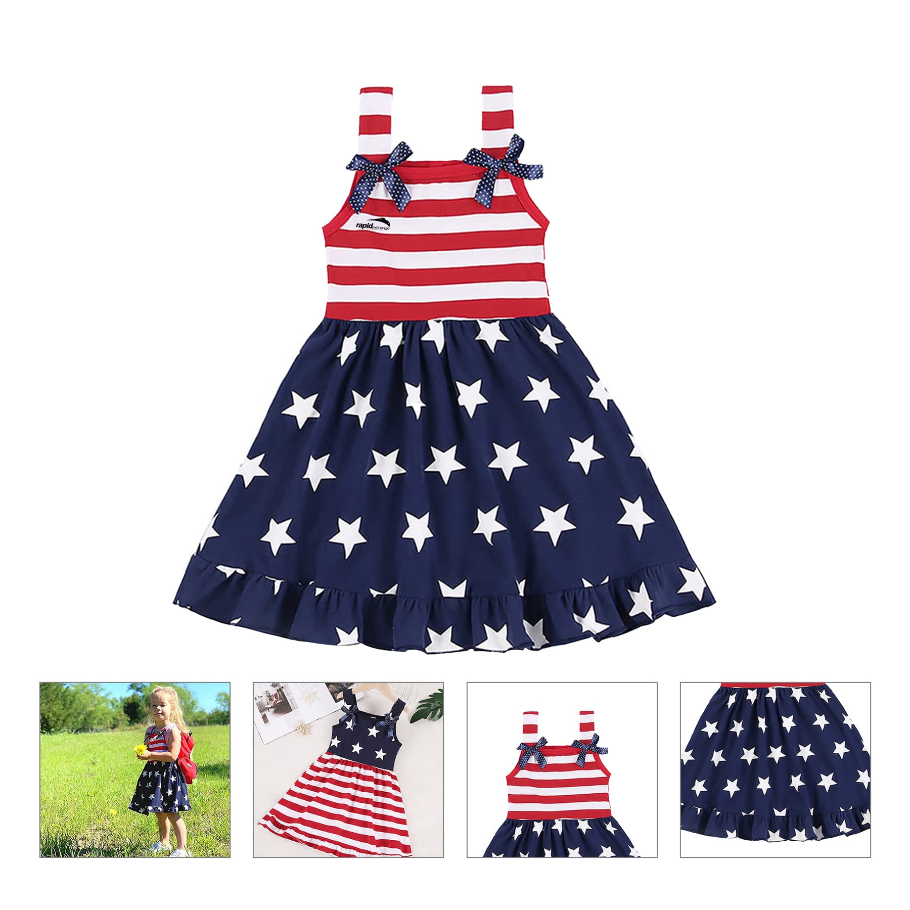 Stars And Stripes Bow-Knot Dress For Girls