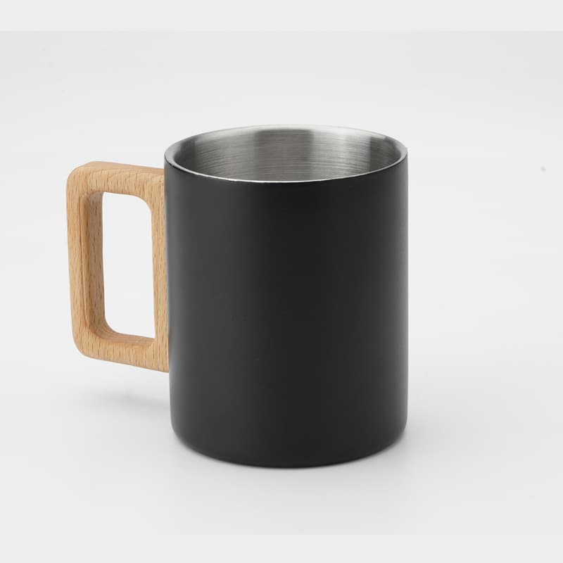 Double Wall Stainless Steel Mug With Walnut Wooden Handle