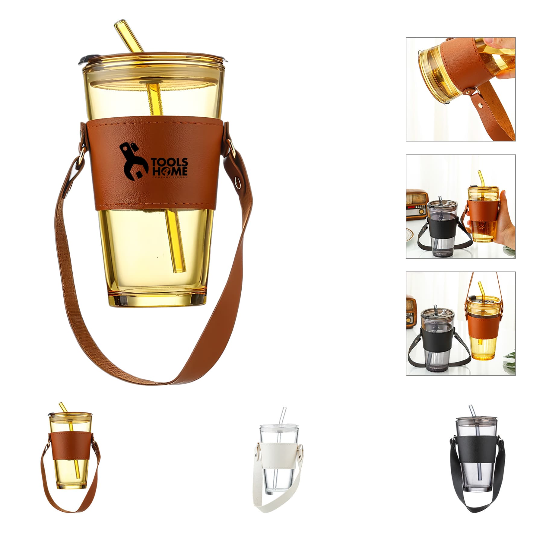 Glass water cup with straw