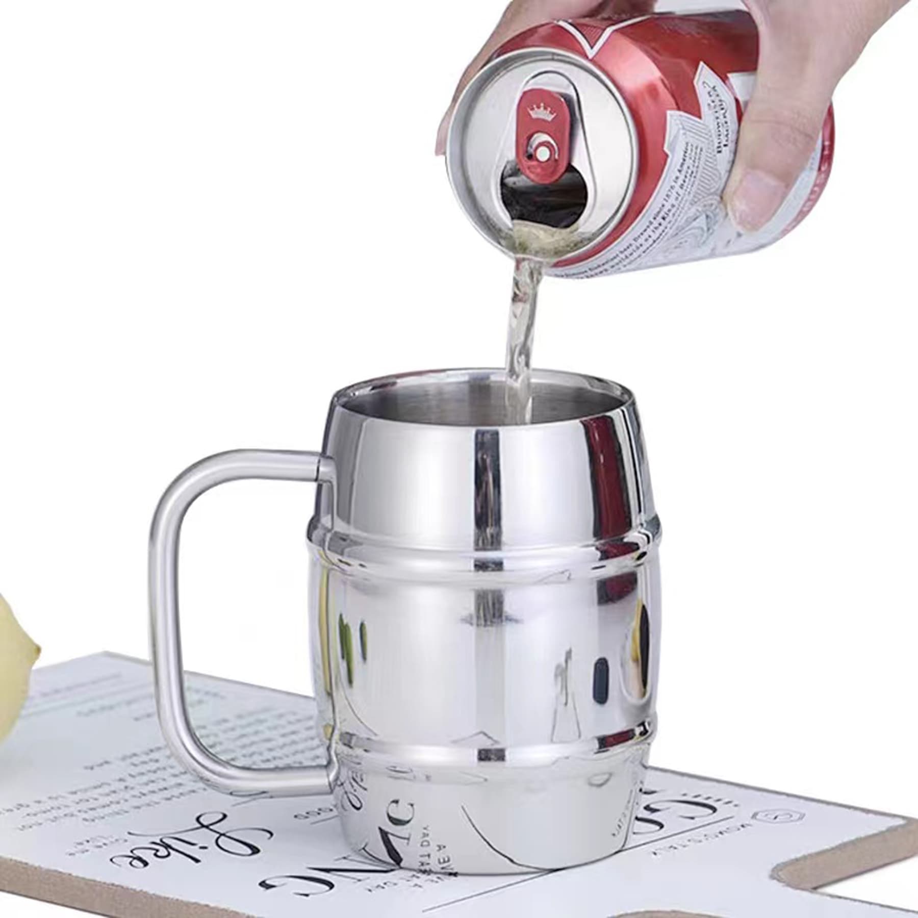 14 Oz Double Wall Stainless Steel Barrel Beer Mug w/Handle